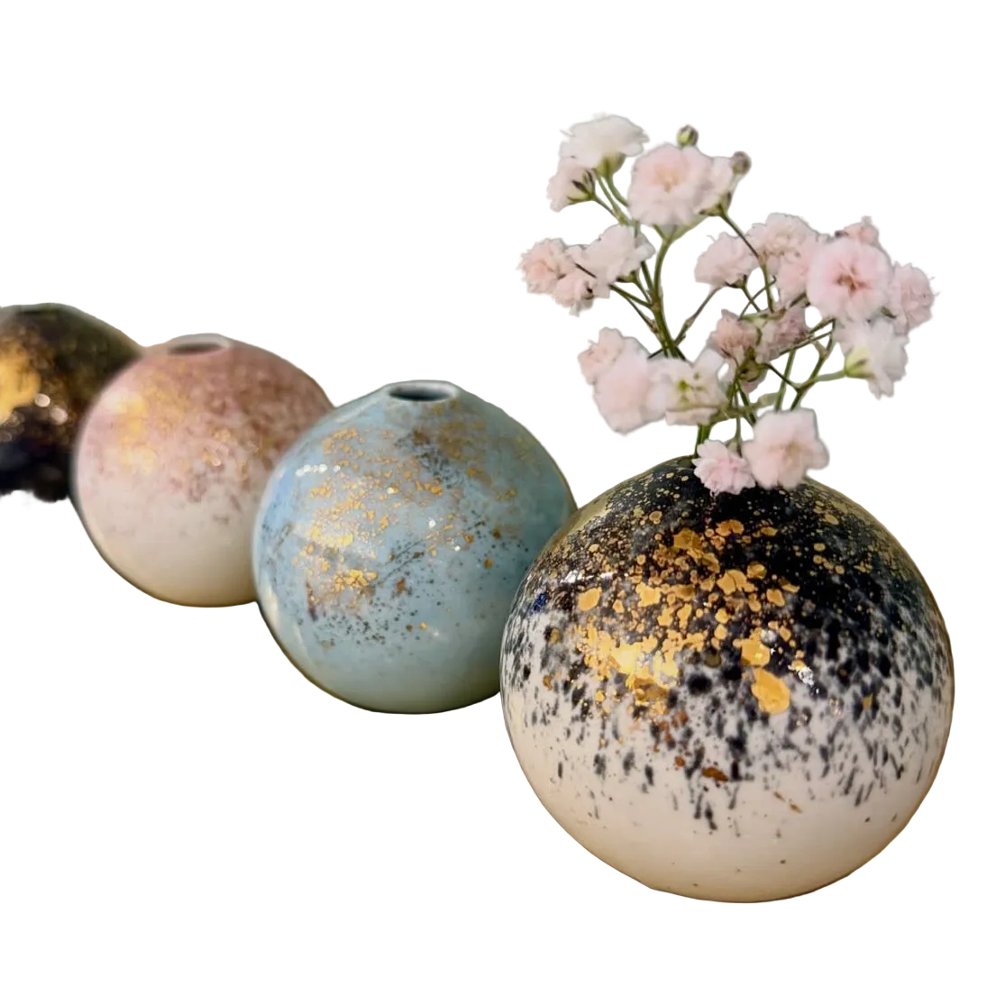 Ball vase white, pink & gold, size XS, NEW in