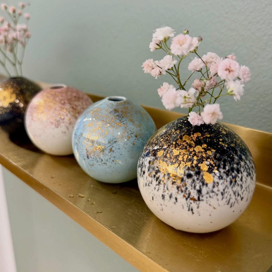 Ball vase white, pink & gold, size XS, NEW in